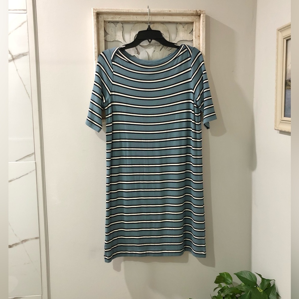 Lou & Grey Striped Blue Black and White Midi Dress